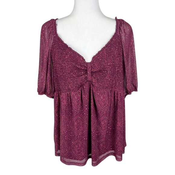 DR2 Daniel Rainn Blouse Women Extra Large Burgundy Puff Peasant Sweetheart Smock - Picture 1 of 14